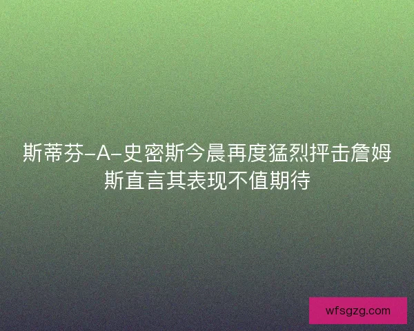 斯蒂芬-A-史密斯今晨再度猛烈抨击詹姆斯直言其表现不值期待